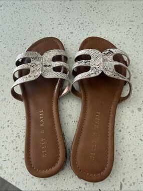 Kelly & Katie Brown Slide Sandals with Snake-Print Slides